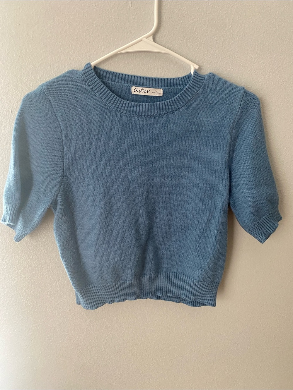 Aster Short-Sleeve Crop Knit Top in Dusty Blue